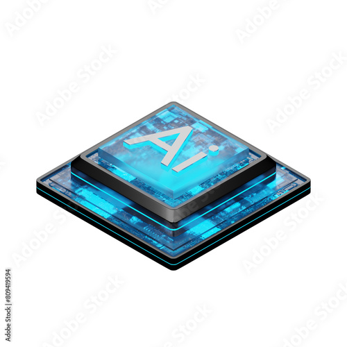 AI processor chip, 3D illustration, not AI generated