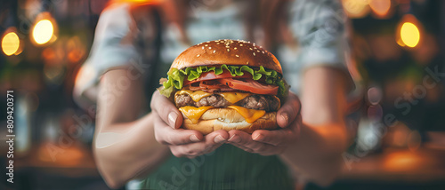 a beautiful woman's hands holding burger