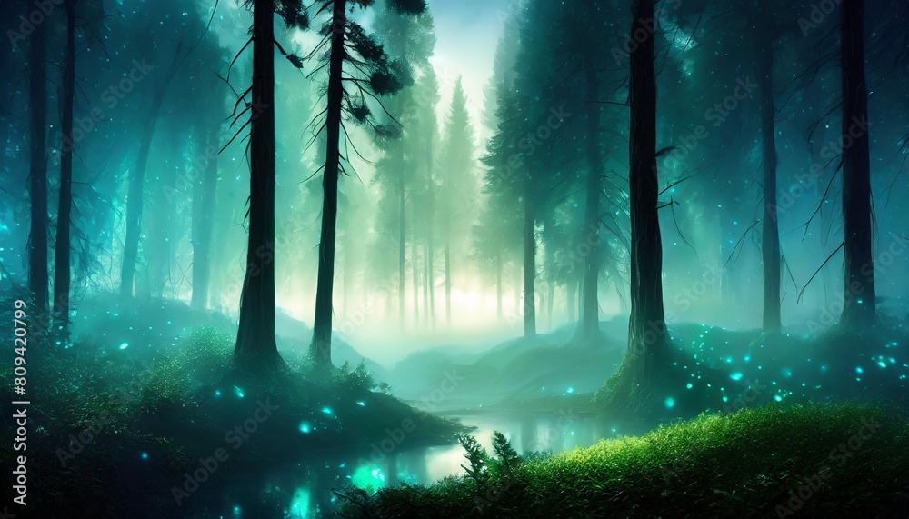 landscape of serene forest with fog landscape of serene forest with fog