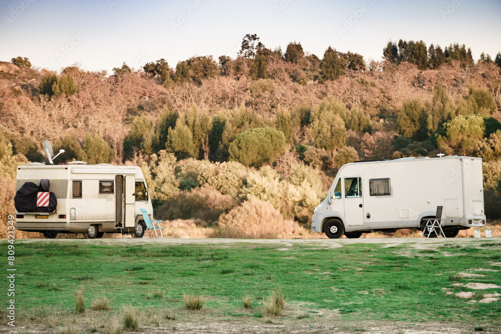 Camper vehicles camping on nature in Portugal Camper vehicles camping on nature in Portugal