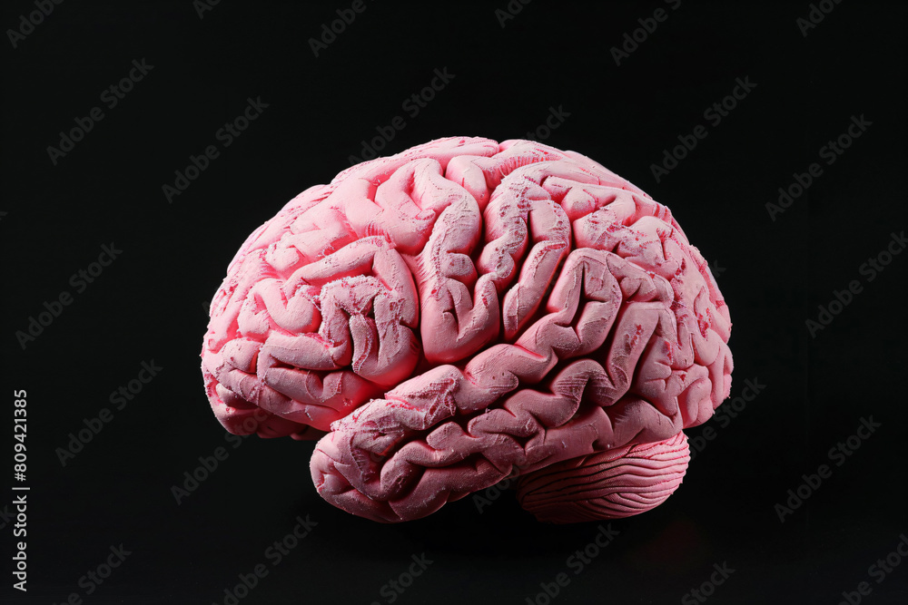 a pink brain model on a black surface a pink brain model on a black surface