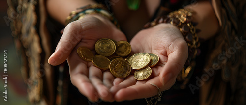 Woman's hands holding coins 