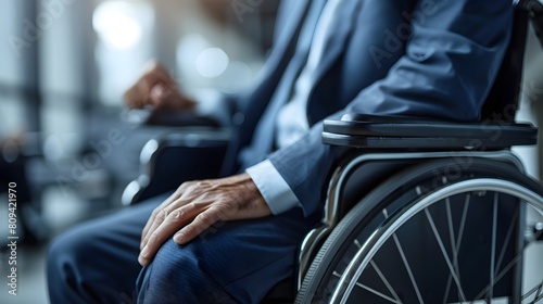 Businessman in Wheelchair Navigating Corporate Office with Confidence and Determination