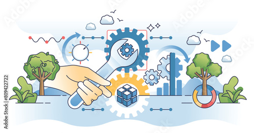Business process reengineering or BPR for transformation outline concept. Effective company improvement with changes in performance and management vector illustration. Optimization implementation.