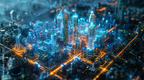 3D holographic city map  perfect for urban planning and futuristic city concepts