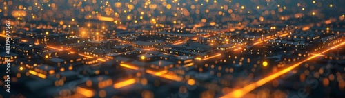 3D landscape with roads made of light connecting homes, symbolizing neighborhood connections formed online photo