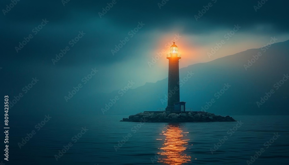 A lighthouse shining brightly in the darkness, representing guidance and a beacon for others