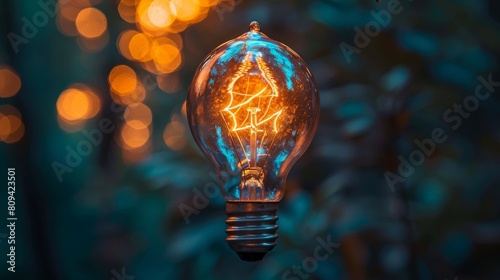 A light bulb glowing brightly, symbolizing creativity, ideas, and inspiration photo