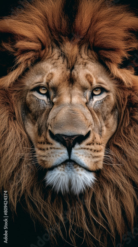 a fierce lion staring right at the camera with intense powerful