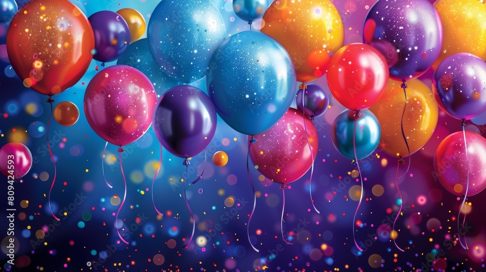 Colorful celebration balloons with confetti Colorful celebration balloons with confetti