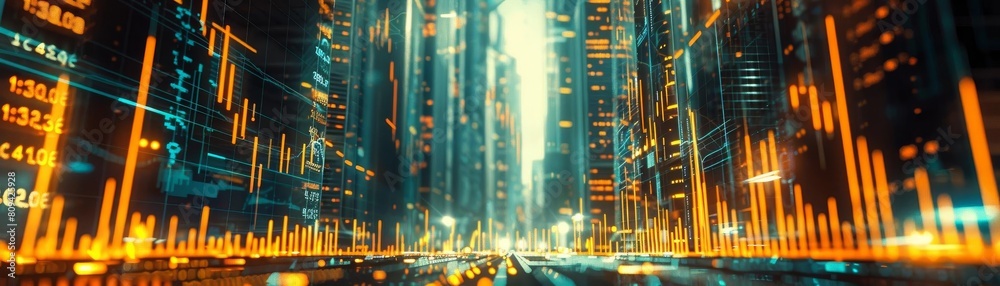 Hypothetical stock market graph in a scifi movie, illustrating futuristic trading