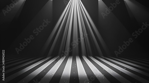 Abstract Black Striped Background with Spotlight, Dark Grunge Texture with Glowing Light Effect, Artistic Vector Illustration, Generative AI