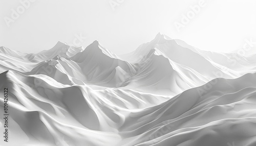 Minimal 3D landscape with monochrome peaks and valleys  perfect for calm and serene backgrounds