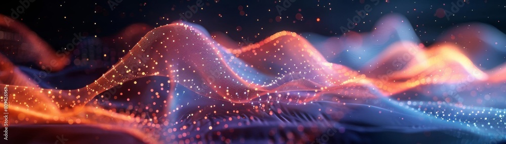 Particle wave simulation, ideal for audio engineering and sound design visuals Particle wave simulation, ideal for audio engineering and sound design visuals