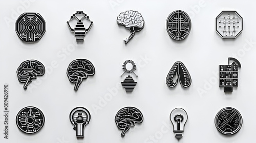 AI Artificial Intelligence Icon Set, Technology and Futuristic Concept, Machine Learning Symbols Collection, Modern Design Elements, Generative AI

