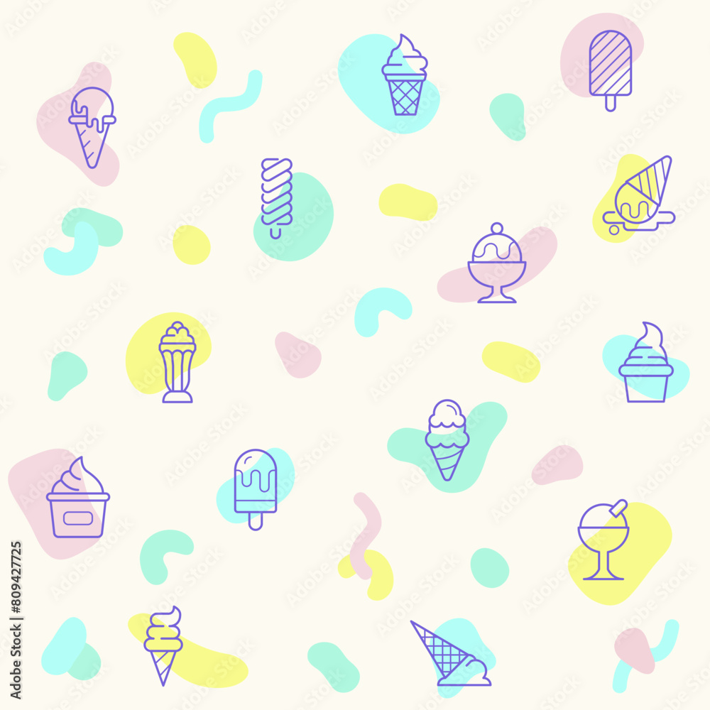 Vector illustration of a cute Ice cream and popsicle. Collection of dessert, cone, waffle, vanilla, yammy, soft, stick, scoop and other elements. Isolated on beige. Vector illustration of a cute Ice cream and popsicle. Collection of dessert, cone, waffle, vanilla, yammy, soft, stick, scoop and other elements. Isolated on beige.