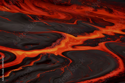 The abstract landscape is reminiscent of molten lava.