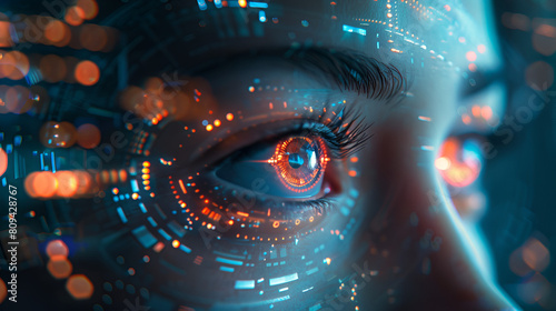 Future Woman with Cyber Technology Eye Panel Concept  Cybernetic Female Portrait with Digital Vision Interface  Futuristic Technology and Artificial Intelligence  Generative AI  