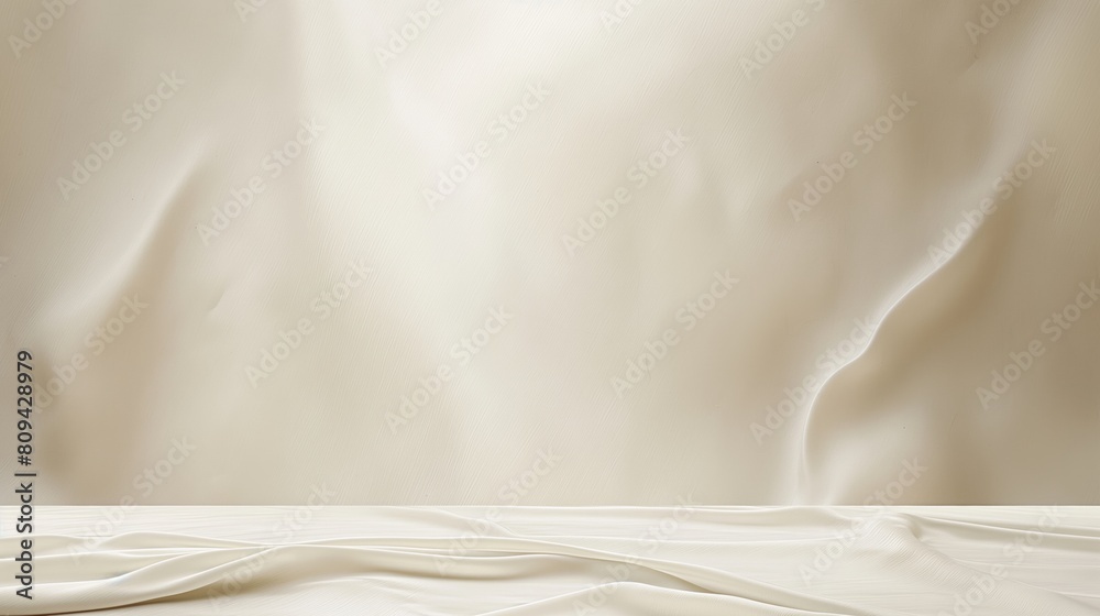 Empty table covered with white cloth on background. Premium empty fabric pedestal for product display. Empty table covered with white cloth on background. Premium empty fabric pedestal for product display.