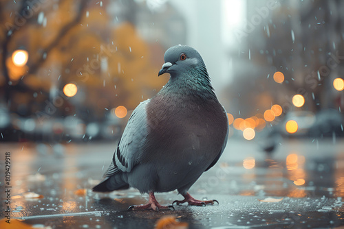 pigeon on the snow,
A pigeon, a beautiful bird, was on the cement floo photo