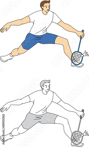 バドミントンの男性選手のイラストセット／Illustration set of male badminton players