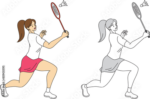 バドミントンの女性選手のイラストセット／Illustration set of female badminton players