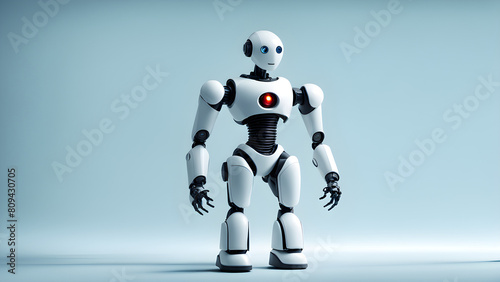A robot on a solid color background  with the concept of artificial intelligence and a business background  can interact with life and banner backgrounds