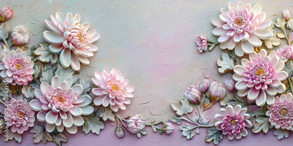 Pink blossom Chrysanthemum flowers in garden in Artistic painting style.