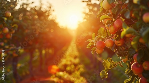 "Apple orchard in the morning sun. A beautiful day to pick apples!"