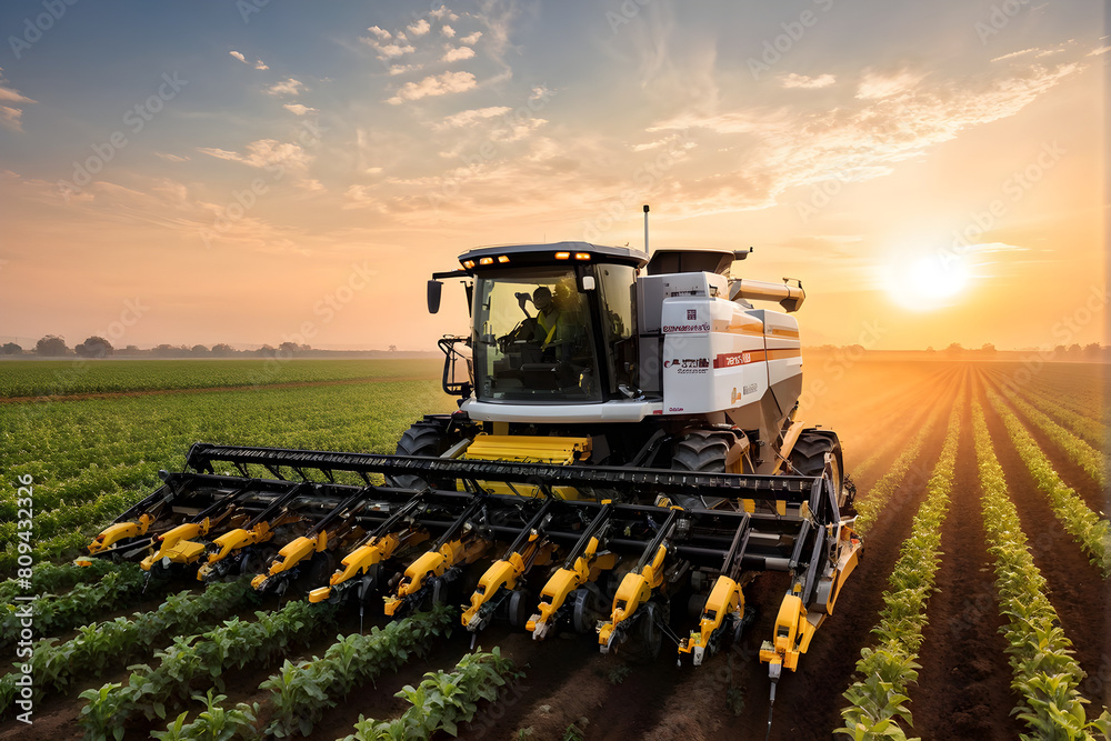 Fototapeta premium A robotic seeding machine planting cover crops in between rows of cash crops, modern farming techniques