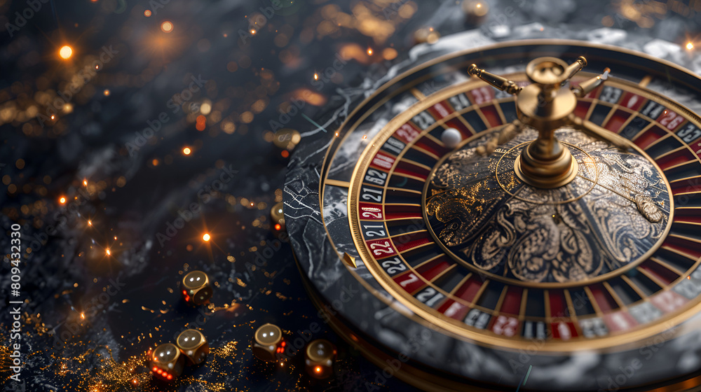 Modern Casino Background with Place for Text, Luxury Design with Poker Chips, Playing Cards and Dice, Elegant Casino Concept, Generative AI

