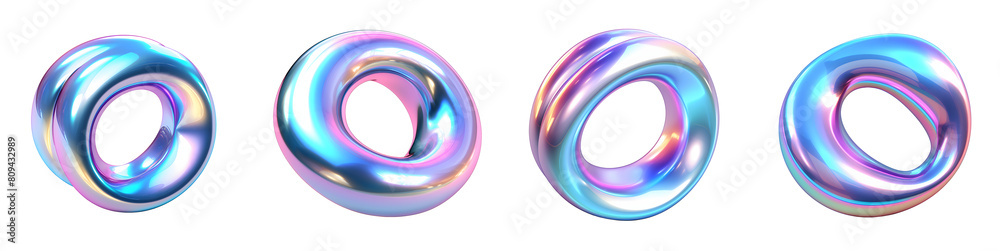 3d Set Geometry shape Torus or ring iridescent Abstract Metallic Color, realistic rendering element design on white and transparent background 3d Set Geometry shape Torus or ring iridescent Abstract Metallic Color, realistic rendering element design on white and transparent background