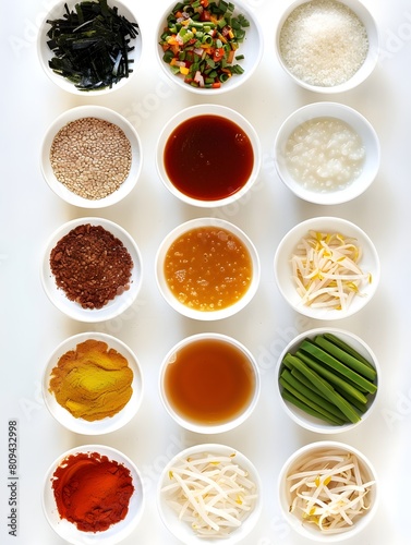 Ingredient Spectrum of Diverse Culinary Elements Showcased in Arranged Congee Dish