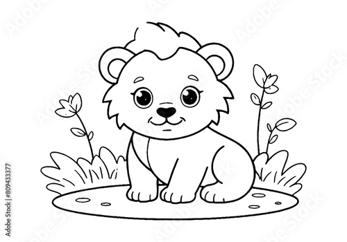 Coloring page of little baby lion for kids coloring book	