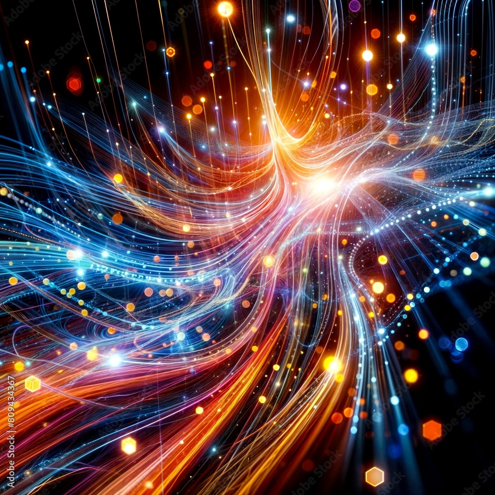Abstract colorful background with glowing lines and bokeh effect