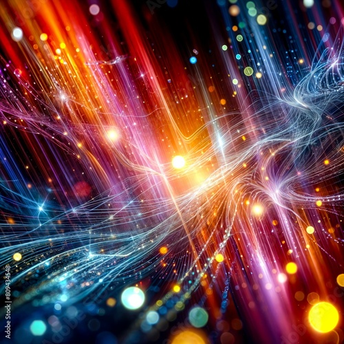Abstract colorful background with glowing lines and bokeh effect