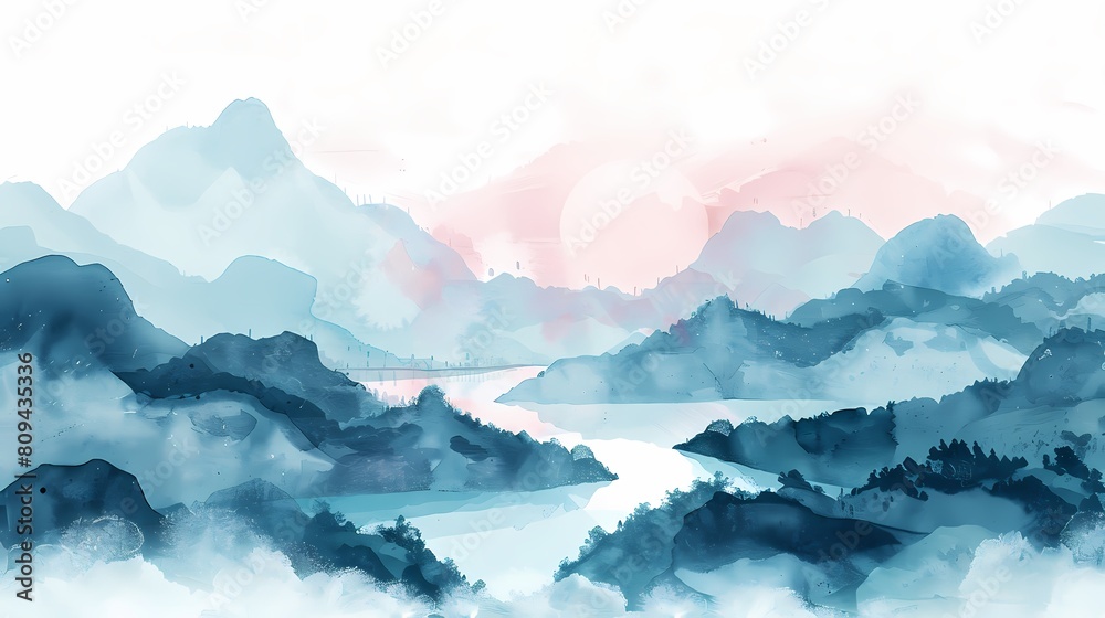 Watercolor retro traditional landscape illustration poster background Watercolor retro traditional landscape illustration poster background