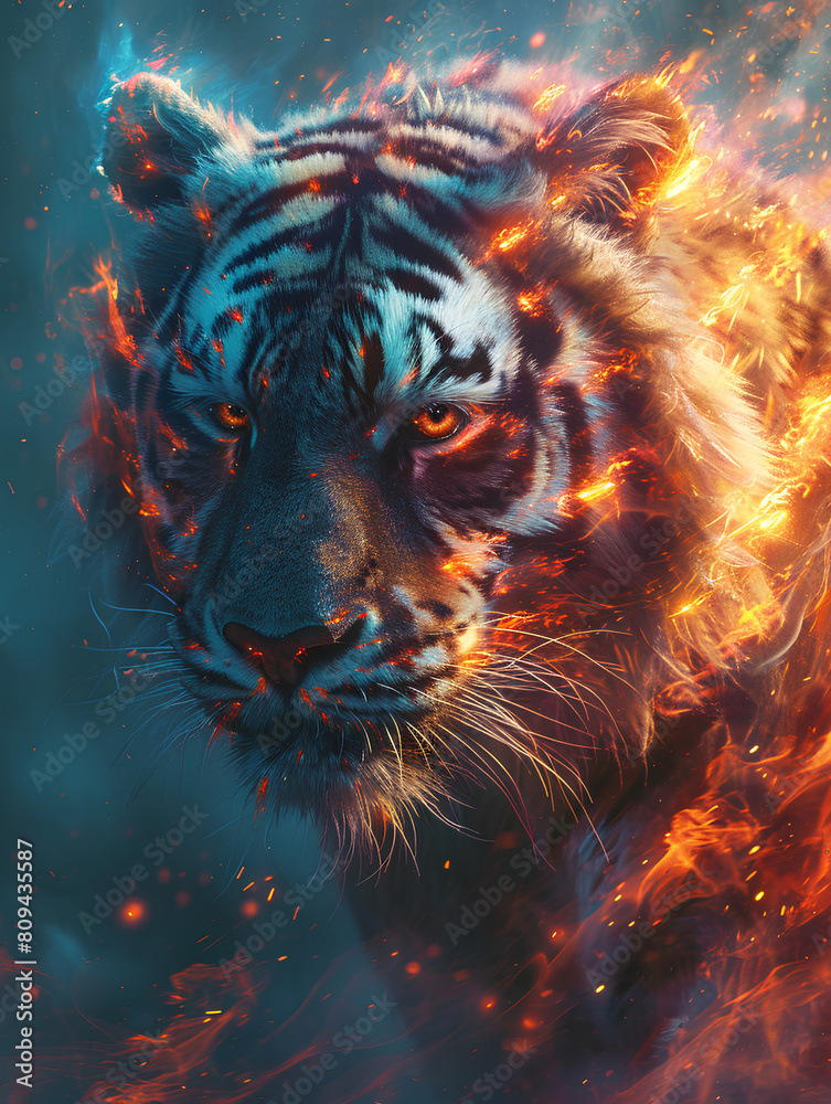 white tiger and flame 
