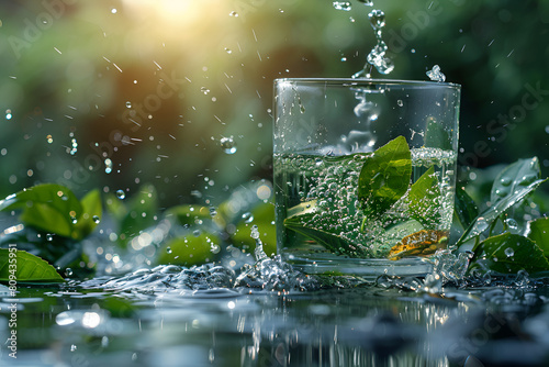 glass with water, Beautiful splashes of green tea water from a fas © Abdul