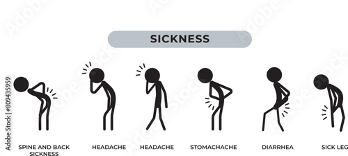 stick figure disease and sick symbols silhouette