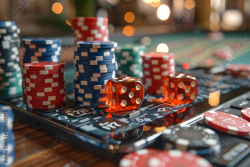 gambling chips and dice, Casino online gaming app Texas Holdem roulette a      © Abdul
