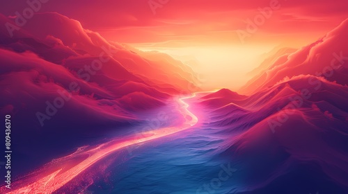 Colorful holographic terrain mountains illustration poster background © jinzhen