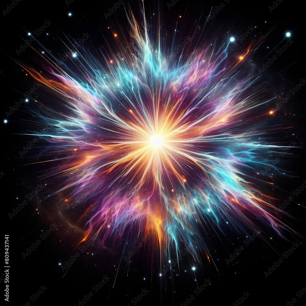 Radiant Cosmic Nova: Iridescent Burst of Colors, Supernova Stars in Sci-Fi Scene against Isolated Black Background with Alpha Channel.
Radiant Cosmic Nova: Iridescent Burst of Colors, Supernova Stars in Sci-Fi Scene against Isolated Black Background with Alpha Channel.