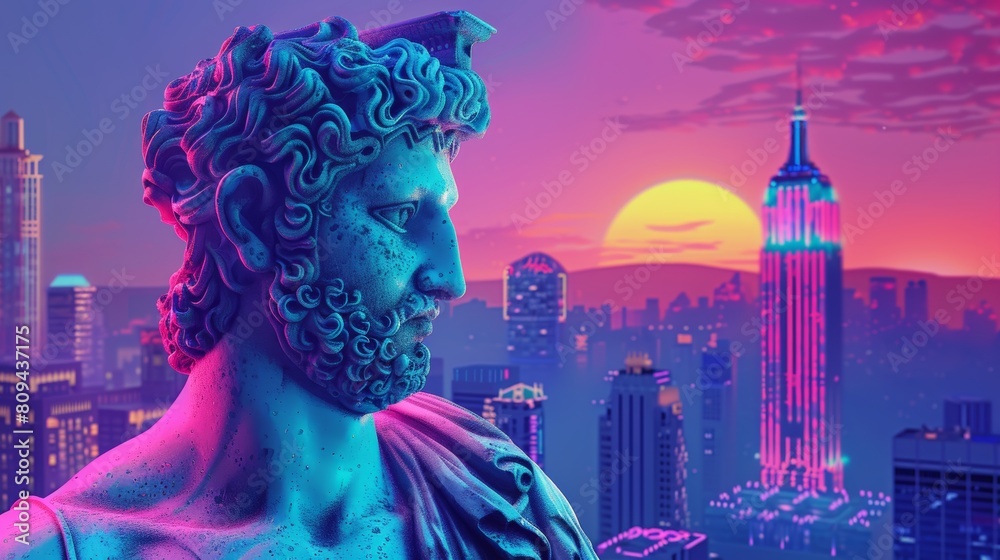 Fototapeta premium Surreal statue in urban sunset