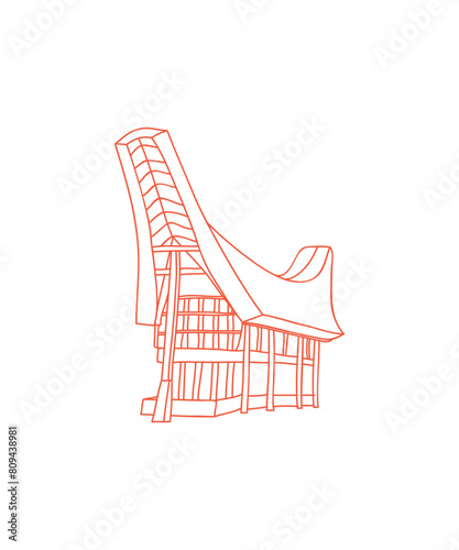 Illustration of traditional house Toraja South Sulawesi in Indonesia
