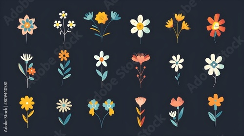  Set pf Flower icons vector illustration