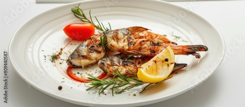 Seafood. Grilled fresh prawns served on a plate