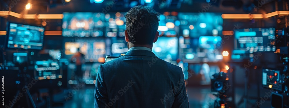 An energetic live stream shopping event in a sleek, modern virtual studio An energetic live stream shopping event in a sleek, modern virtual studio