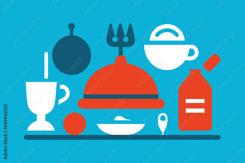 Food Serving Line Icon Set for Restaurant vector