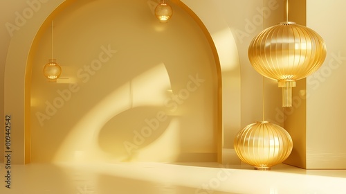 Golden three-dimensional traditional lanterns poster background